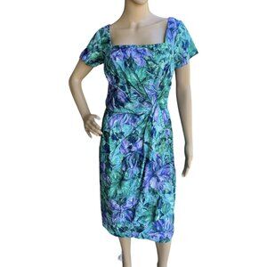 Vintage Isabell Gerhart Houston Floral Sheath Dress Women Small Blue Green 80s